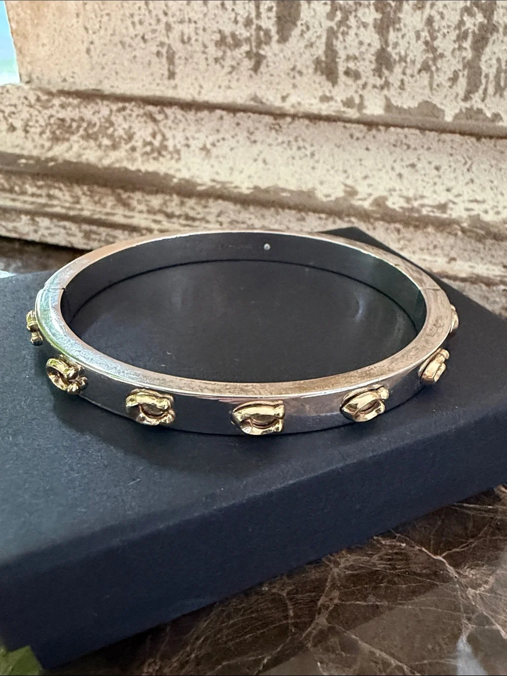 Coach Signature C Hinged Two Tone Bangle Bracelet